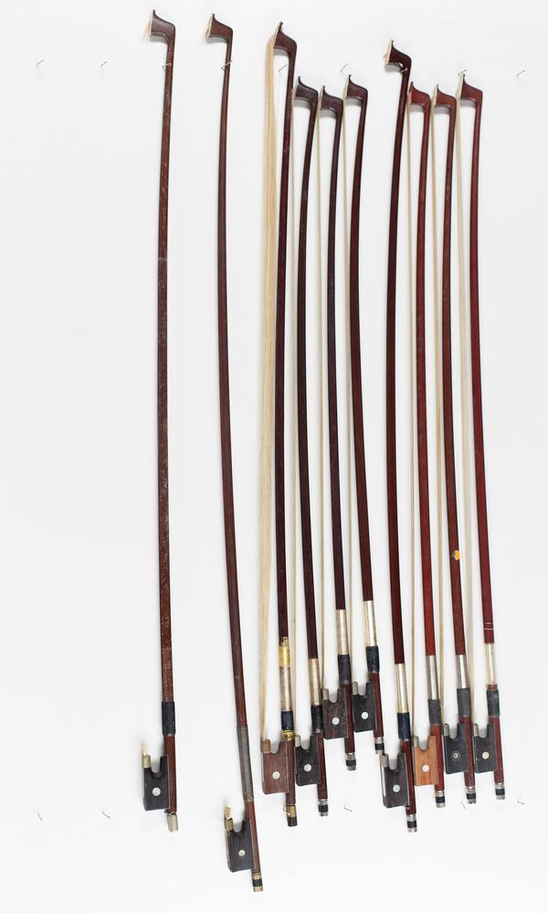 Ten violin bows, various sizes