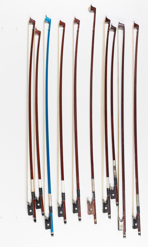Ten violin bows, various sizes
