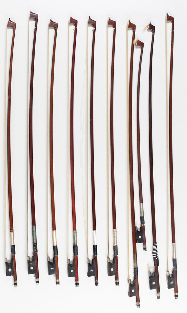 Ten violin bows, various sizes