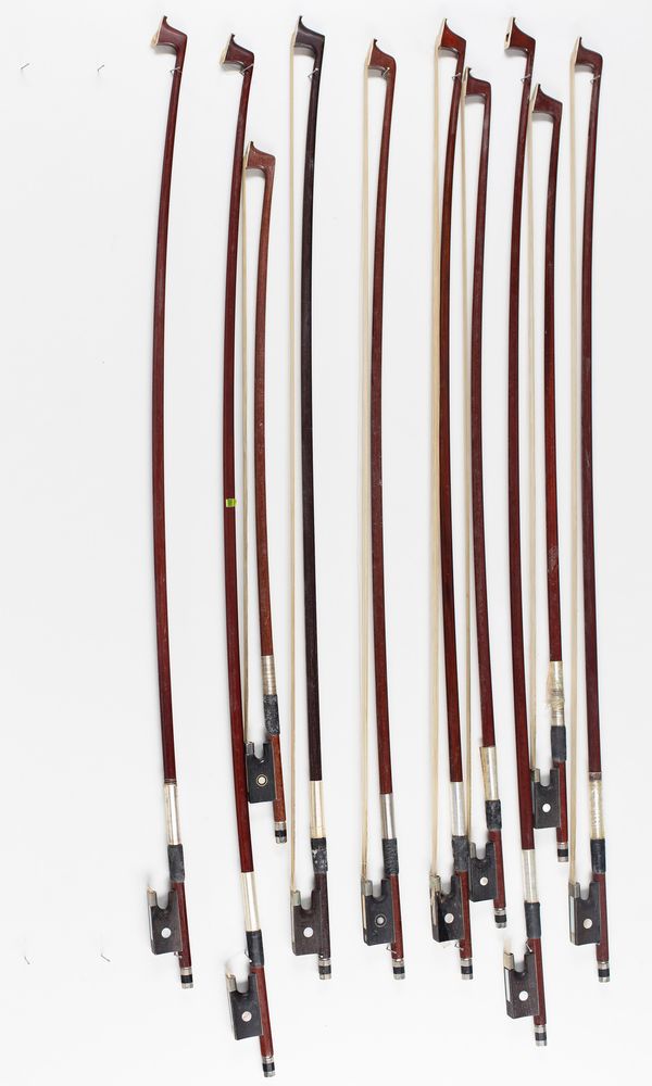 Ten violin bows, various sizes