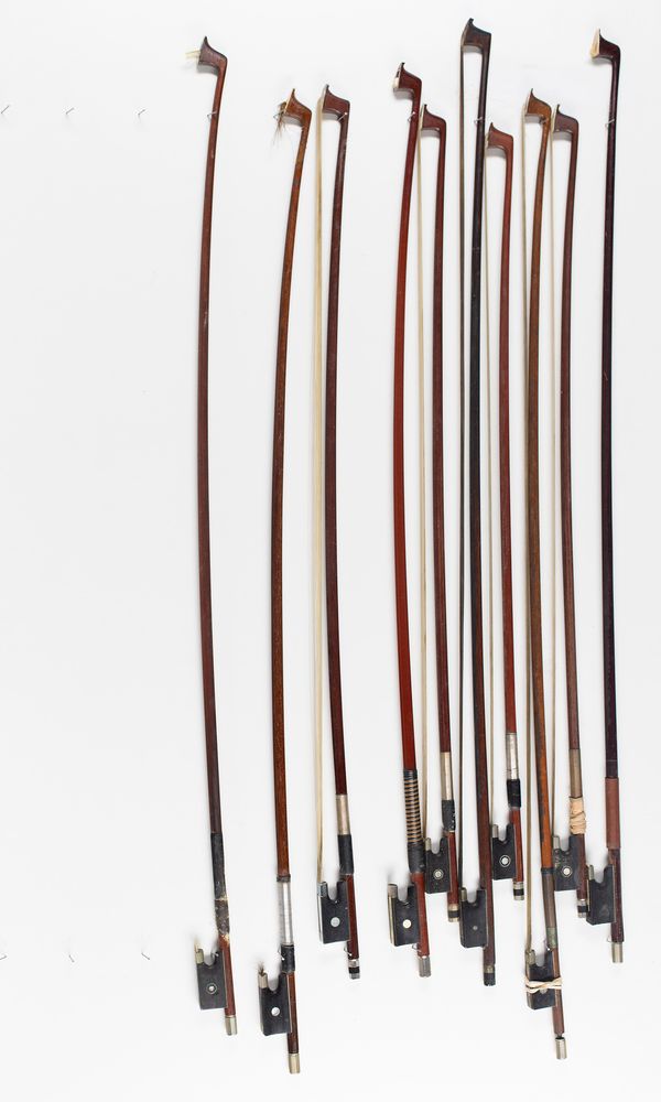 Ten violin bows, various sizes