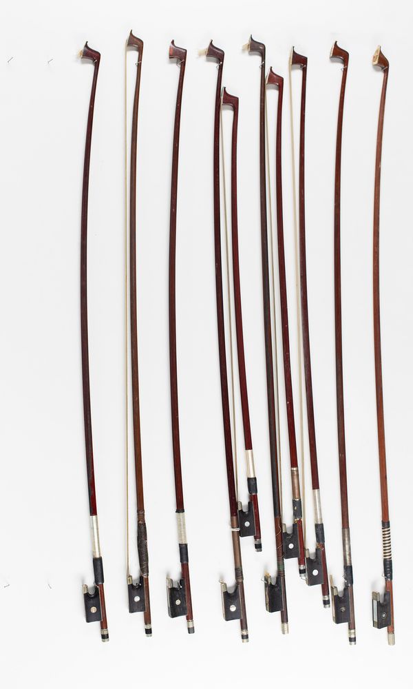 Ten violin bows, various sizes