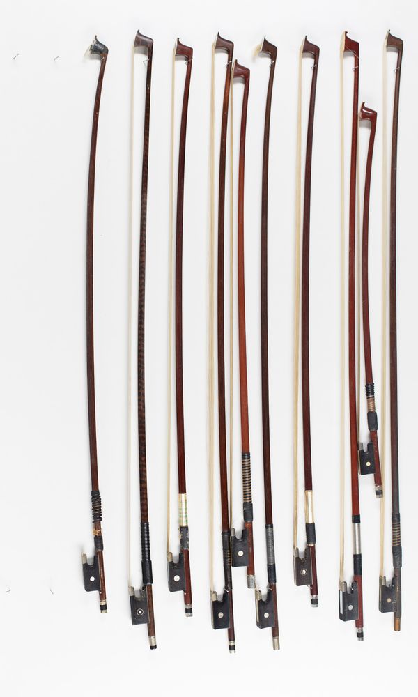 Ten violin bows, various sizes