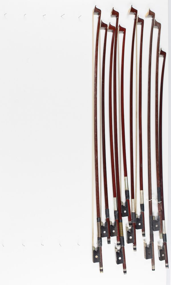 Ten violin bows, various sizes