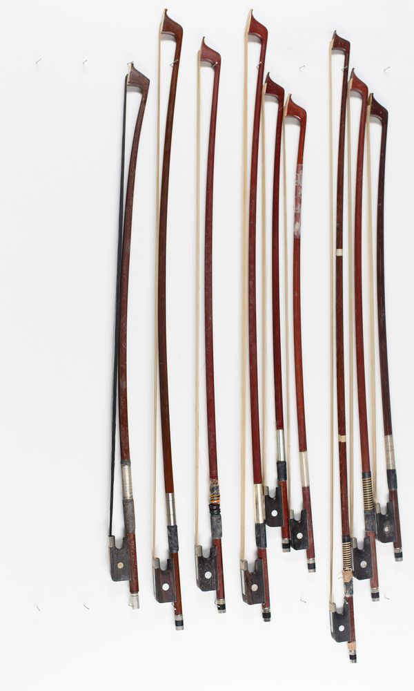 Ten cello bows, various sizes