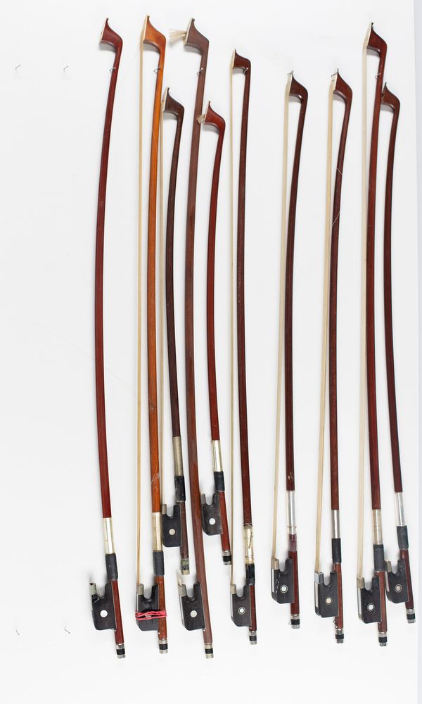 Ten cello bows, various sizes