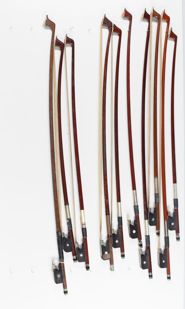 Ten cello bows, various sizes