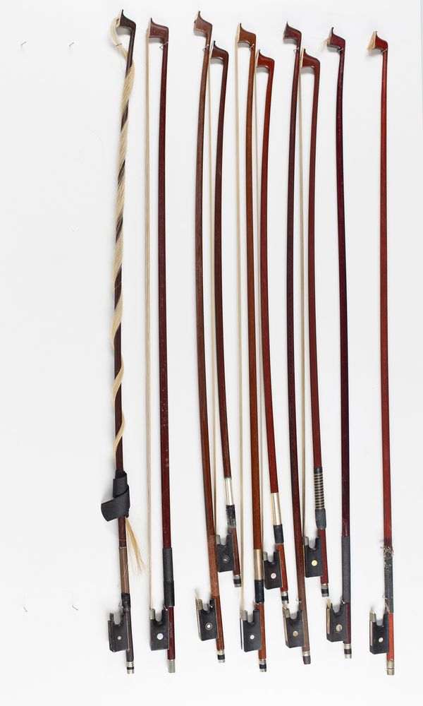 Ten violin bows, various sizes