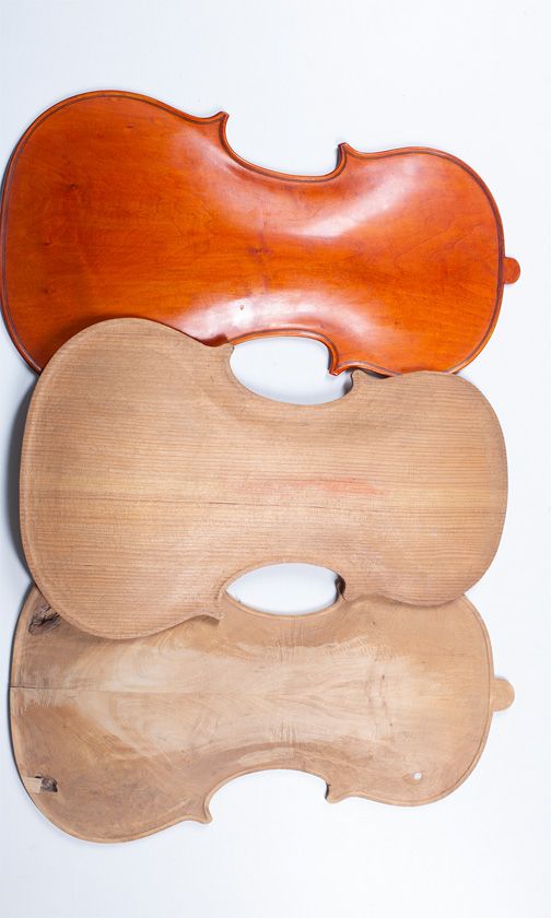 Two maple viola backs and one viola table