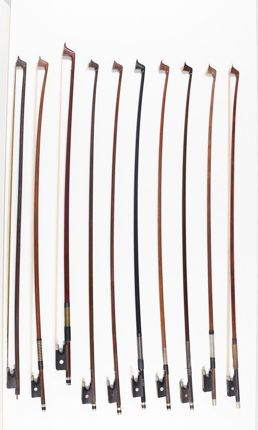 Nine violin bows and one child's cello bow