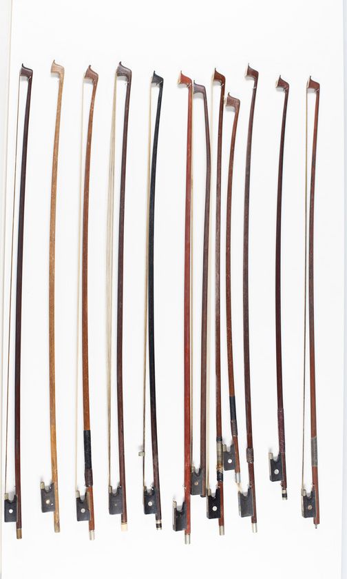 Eighteen violin bows, various sizes