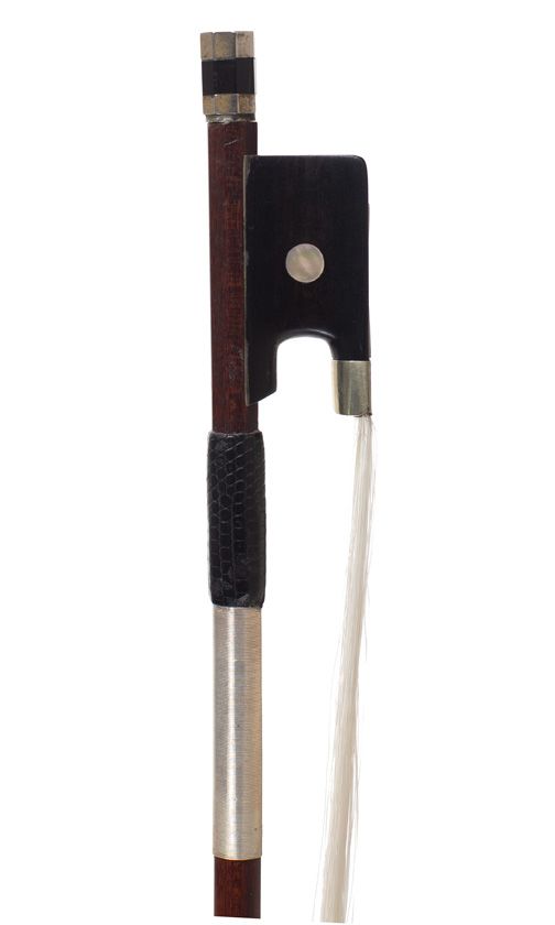 A nickel-mounted violin bow, ascribed to Pierre Simon, probably by C. Peccatte