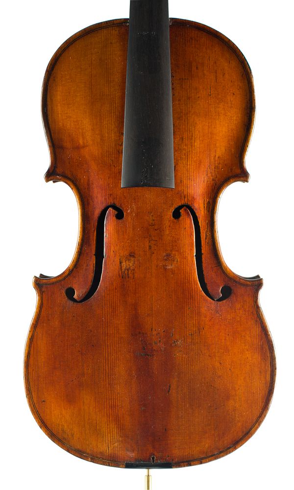 A violin, labelled Andreas Guarnerius