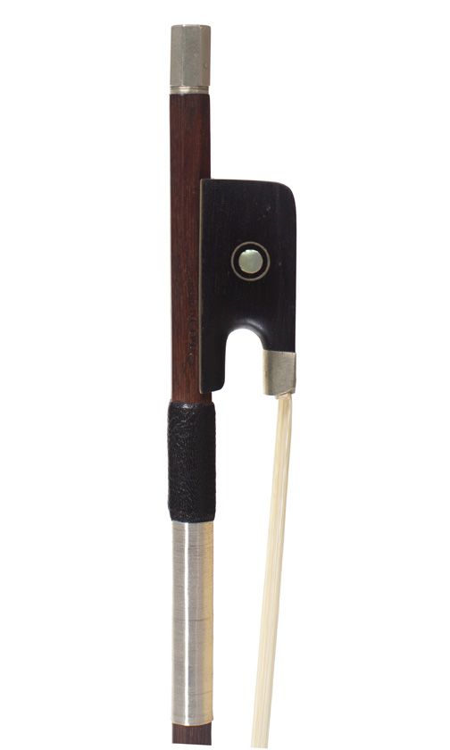 A nickel-mounted violin bow, branded Charotte a Paris