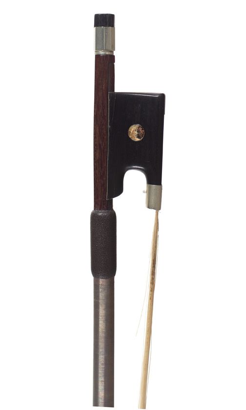 A nickel-mounted violin bow, Mirecourt circa 1910