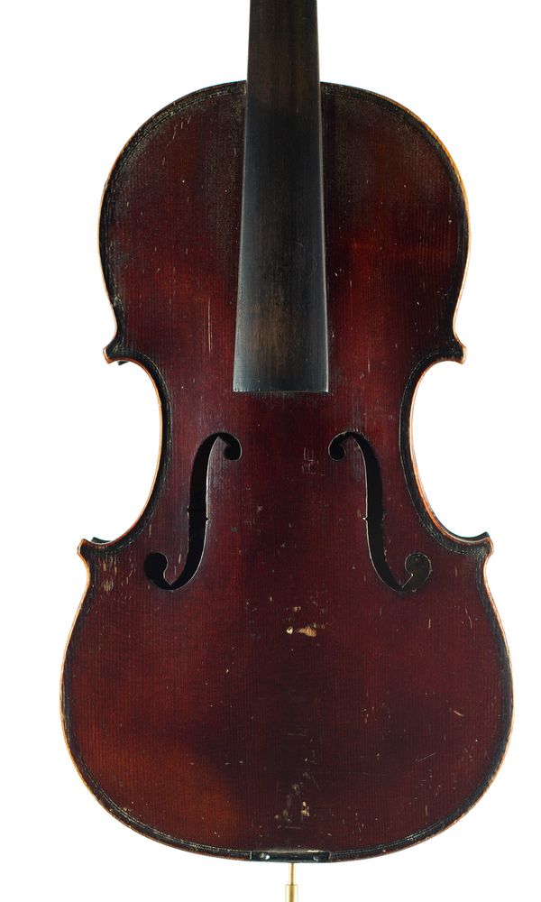 A three-quarter sized violin, labelled Medio Fino