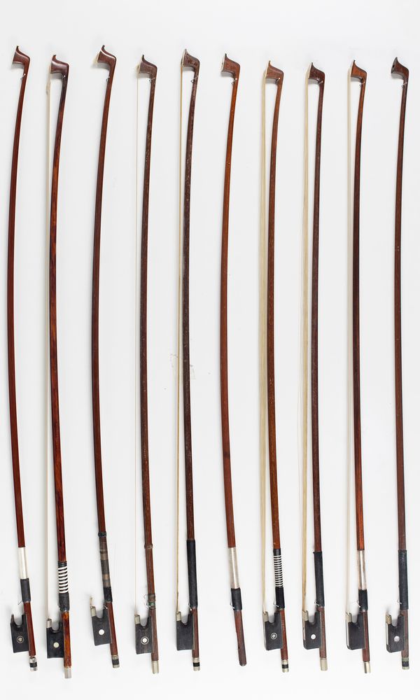 Ten violin bows, various sizes
