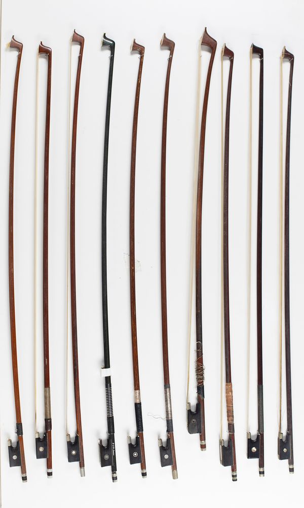 Ten violin bows, various sizes
