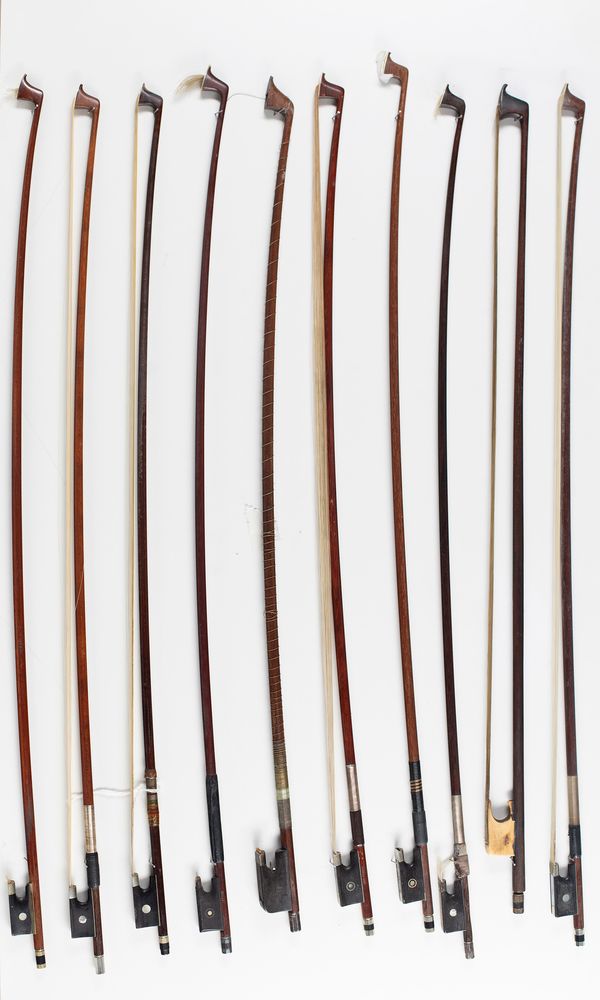 Ten violin bows, various sizes