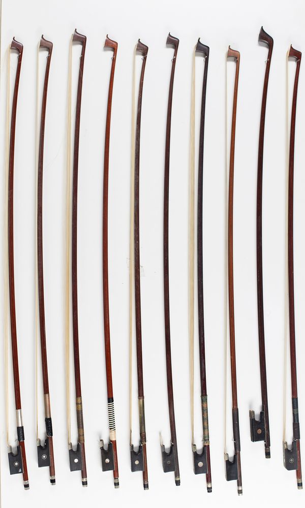 Ten violin bows, various sizes