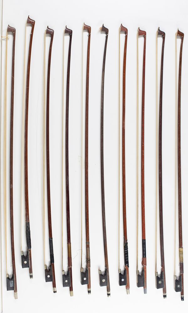 Ten violin bows, various sizes