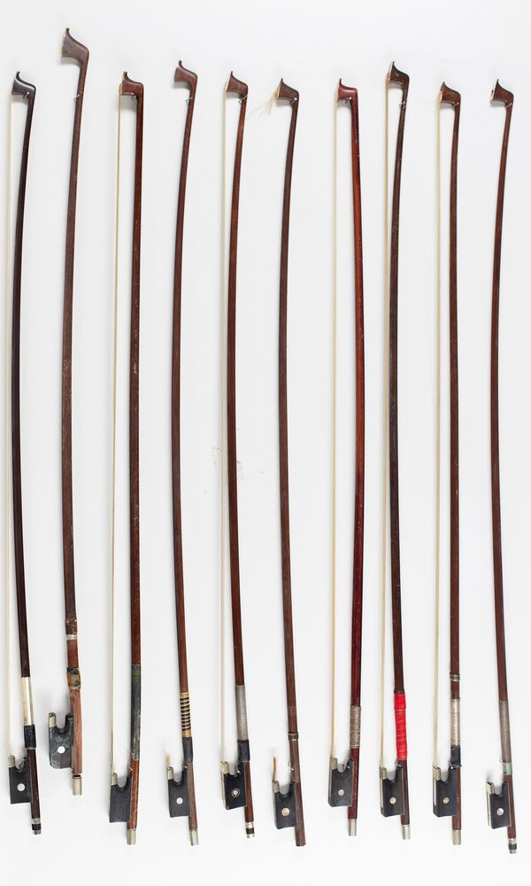 Ten violin bows, various sizes