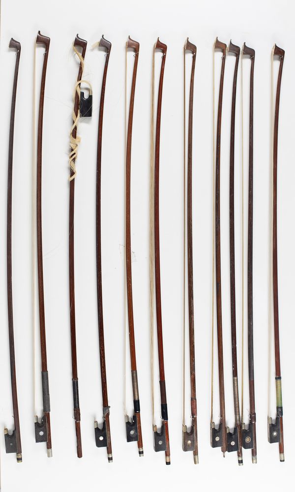 Ten violin bows, various sizes