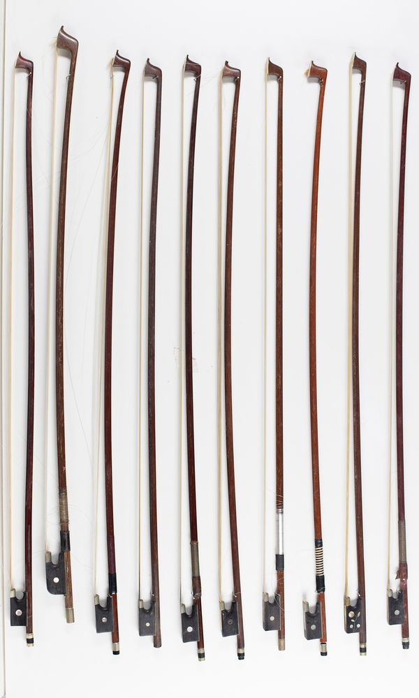 Ten violin bows, various sizes