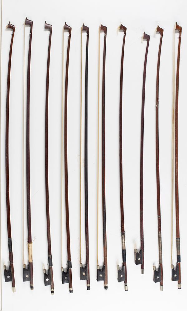 Ten violin bows, various sizes