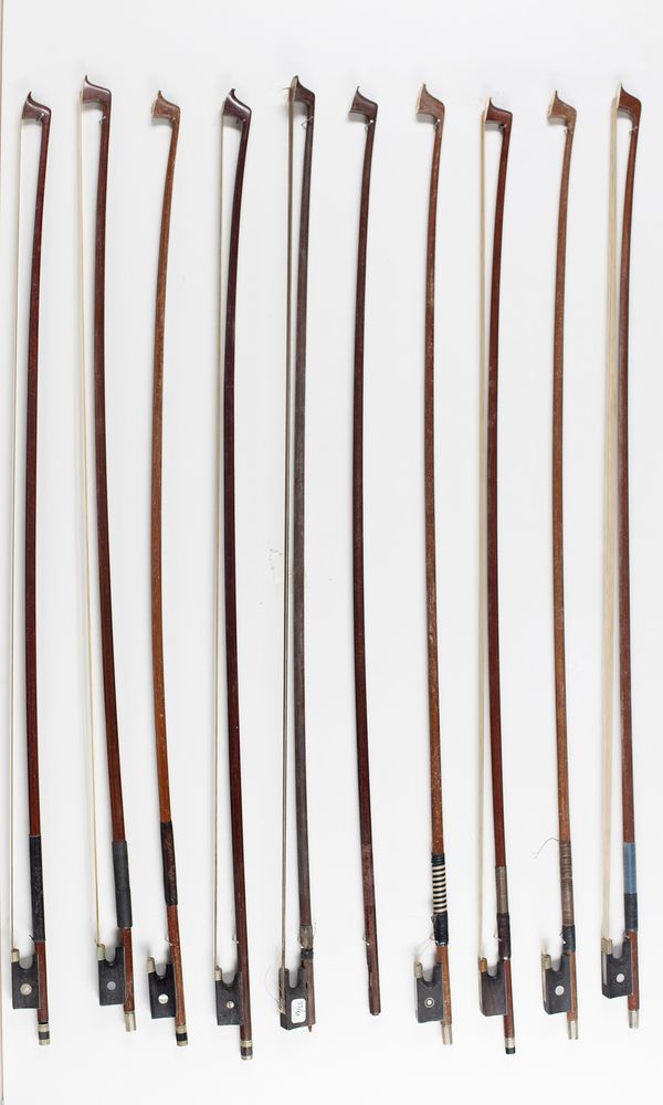 Ten violin bows, various sizes