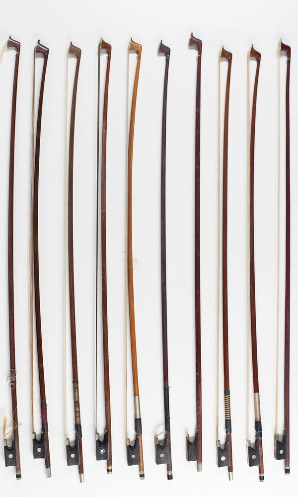 Ten violin bows, various sizes
