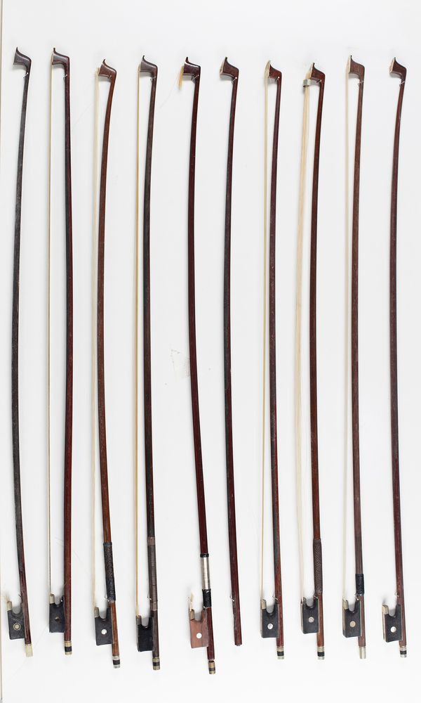 Ten violin bows, various sizes
