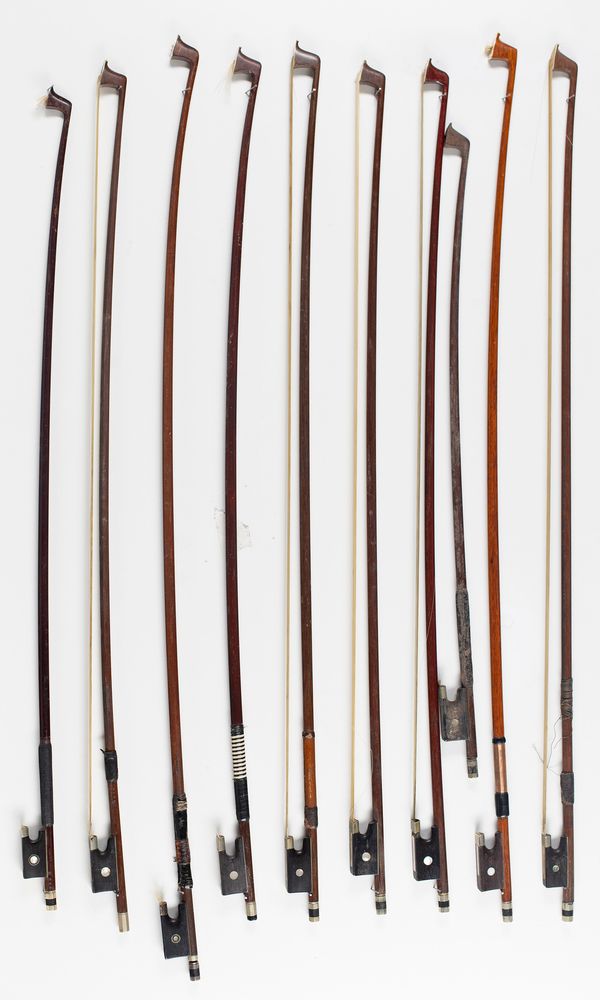 Ten violin bows, various sizes