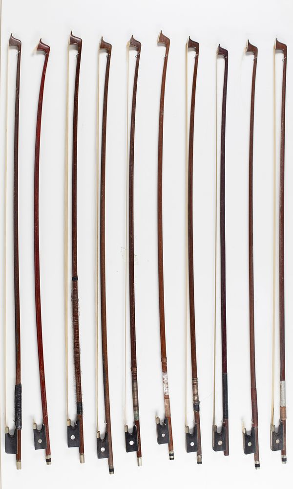 Ten violin bows, various sizes