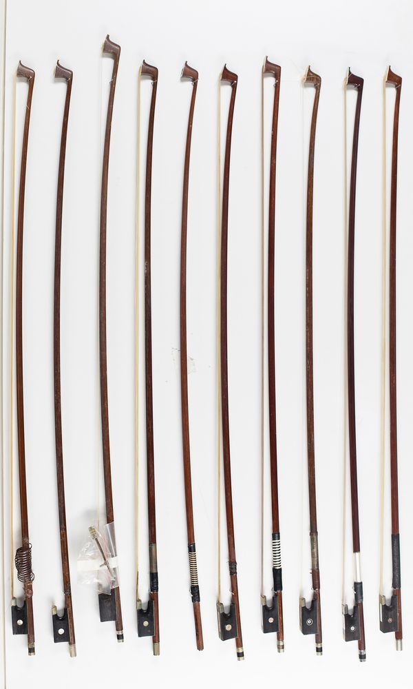 Ten violin bows, various sizes