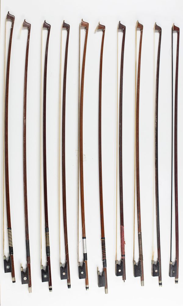 Ten violin bows, various sizes