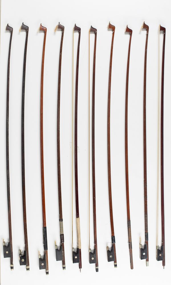 Ten violin bows, various sizes