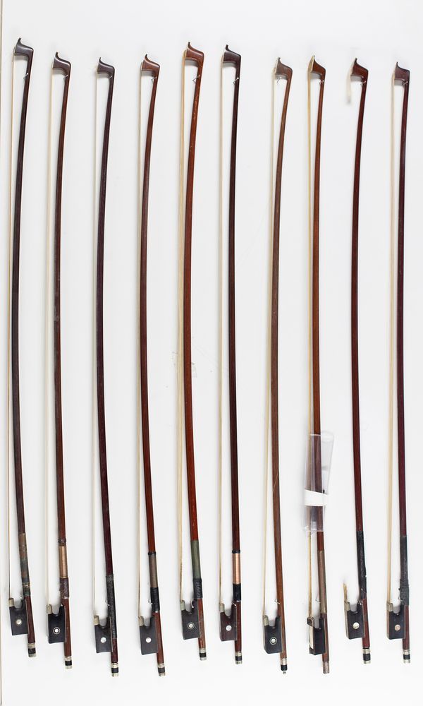 Ten violin bows, various sizes