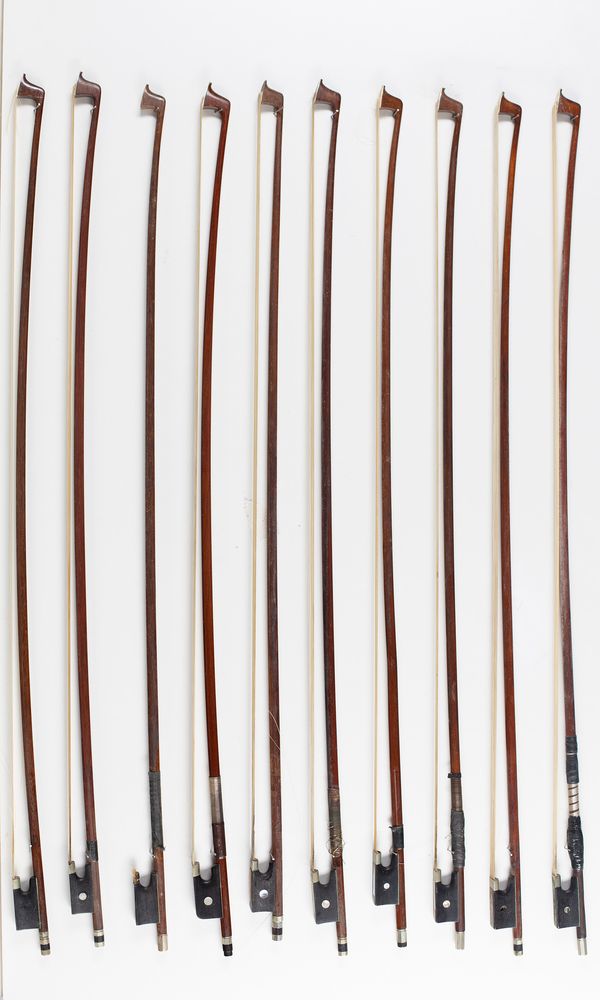 Ten violin bows