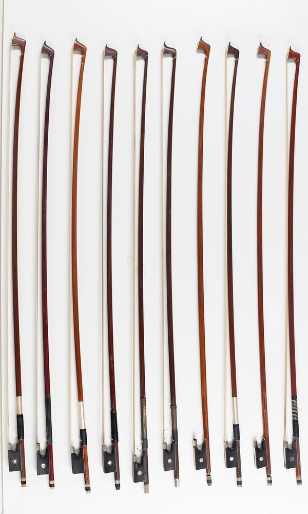 Ten violin bows