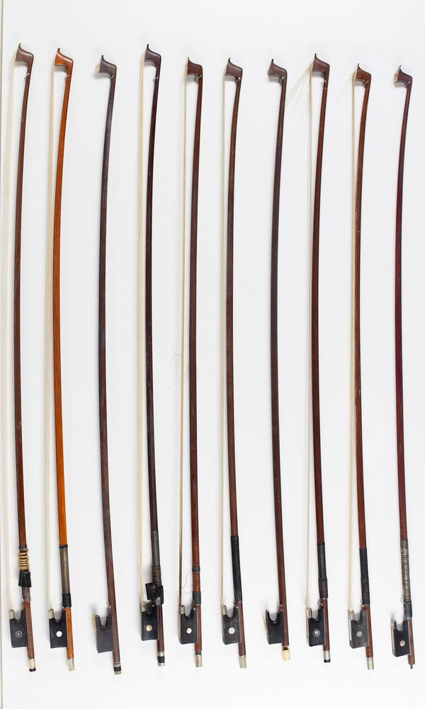 Ten violin bows