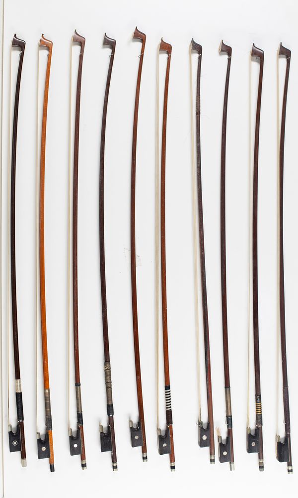 Ten violin bows