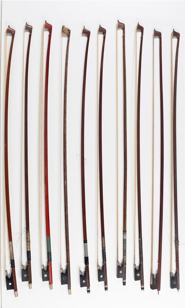 Ten violin bows