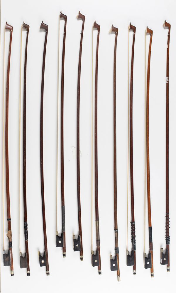 Ten violin bows