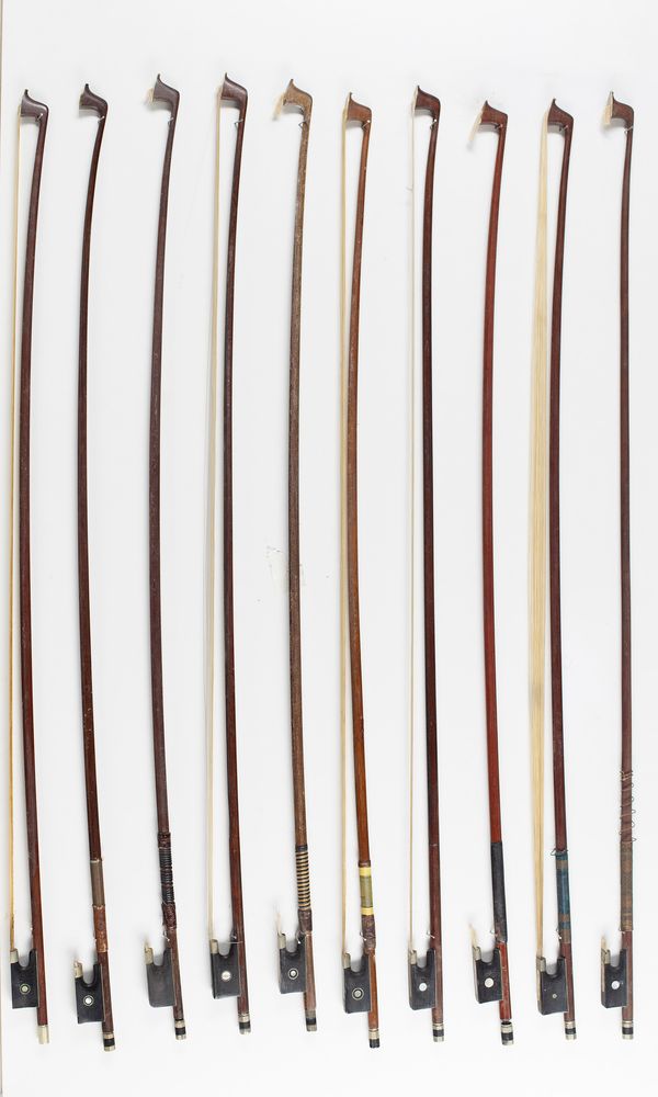 Ten violin bows