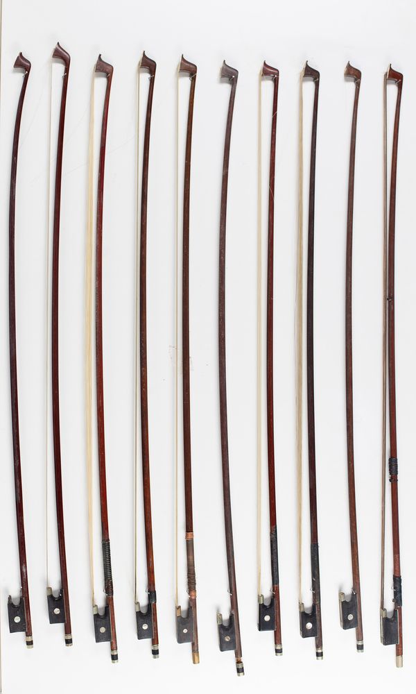Ten violin bows