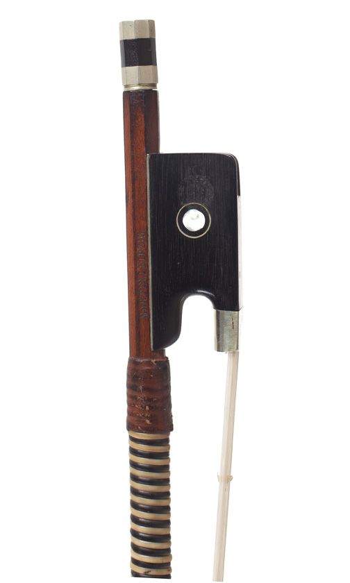A nickel-mounted cello bow by Martin, Leipzig