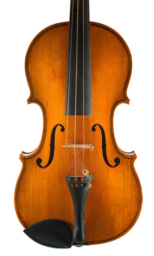 A violin, labelled Medio Fino