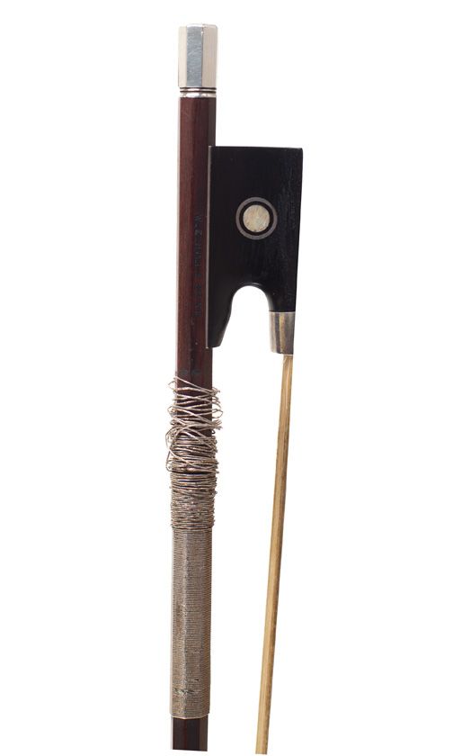 A silver-mounted violin bow by W. E. Hill & Sons, England