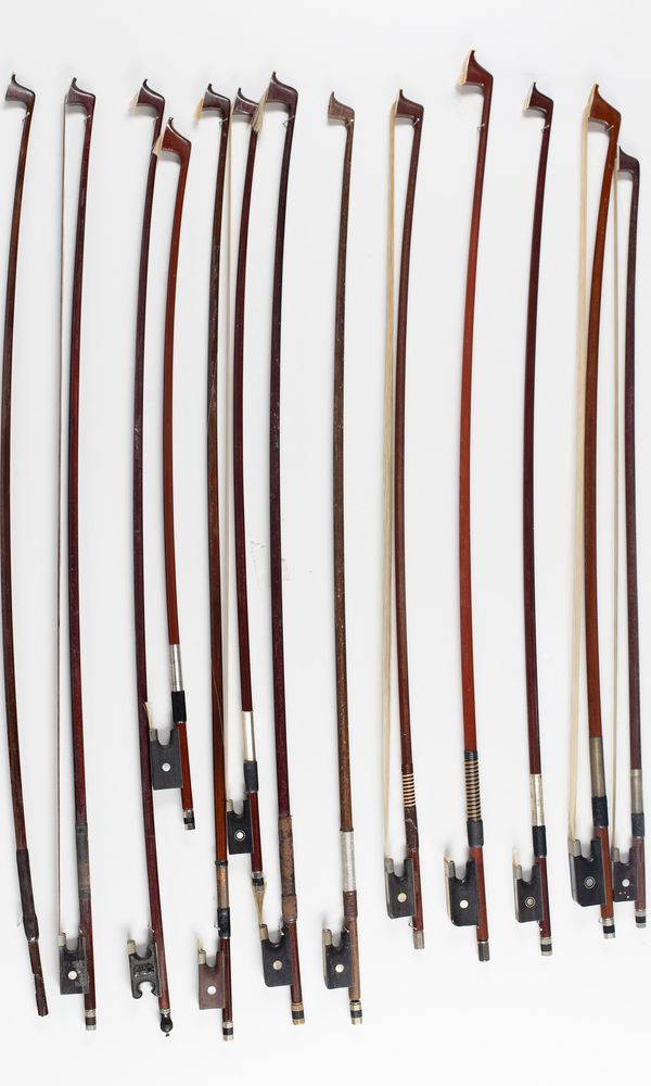 Seven violin bows, five child's violin bows and one child's cello bow, various sizes